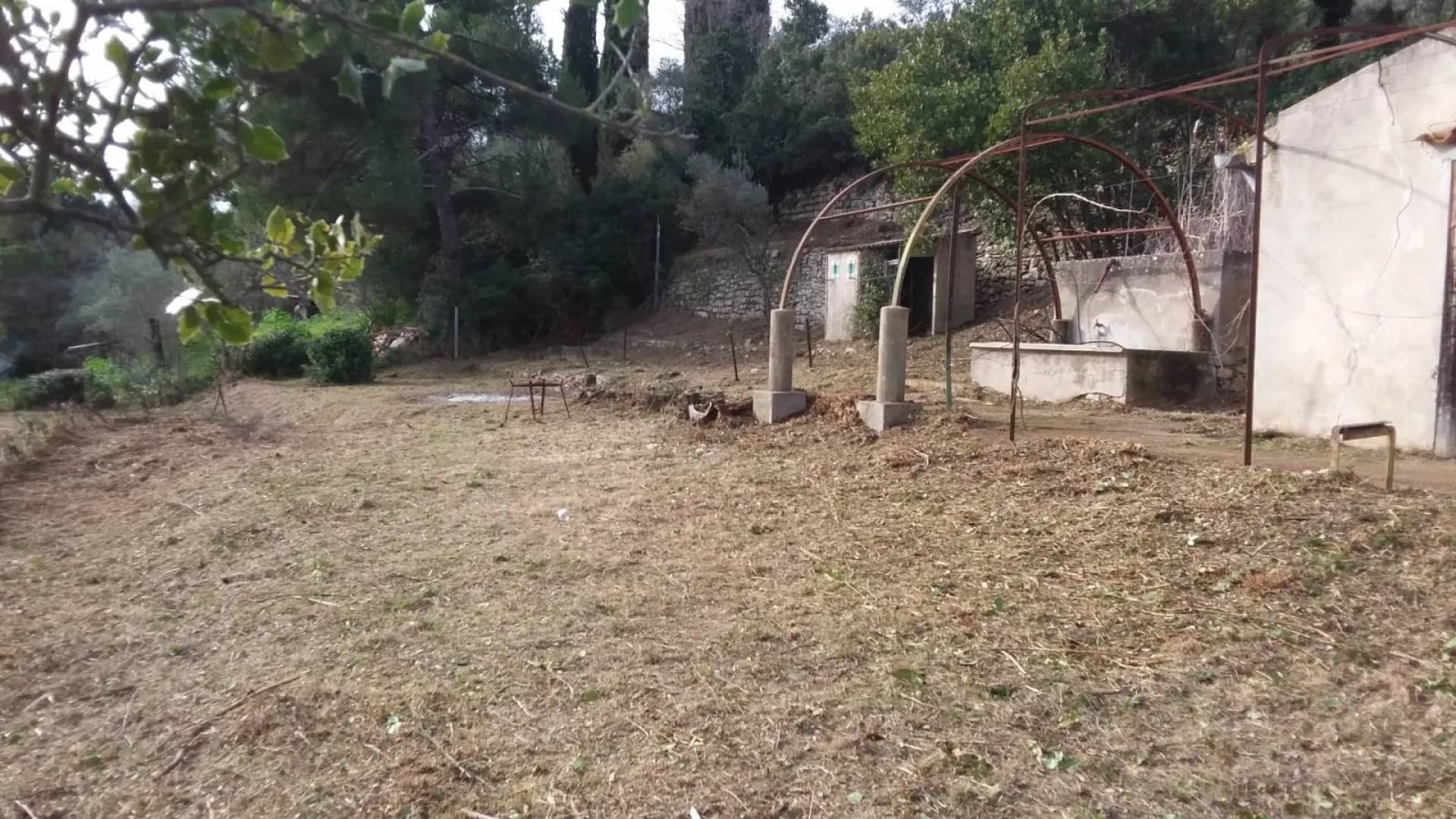 Parcelle entièrement débroussaillée autour d’un cabanon en pierre